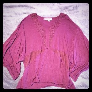 Maroon Flowy Top with Lace Detail